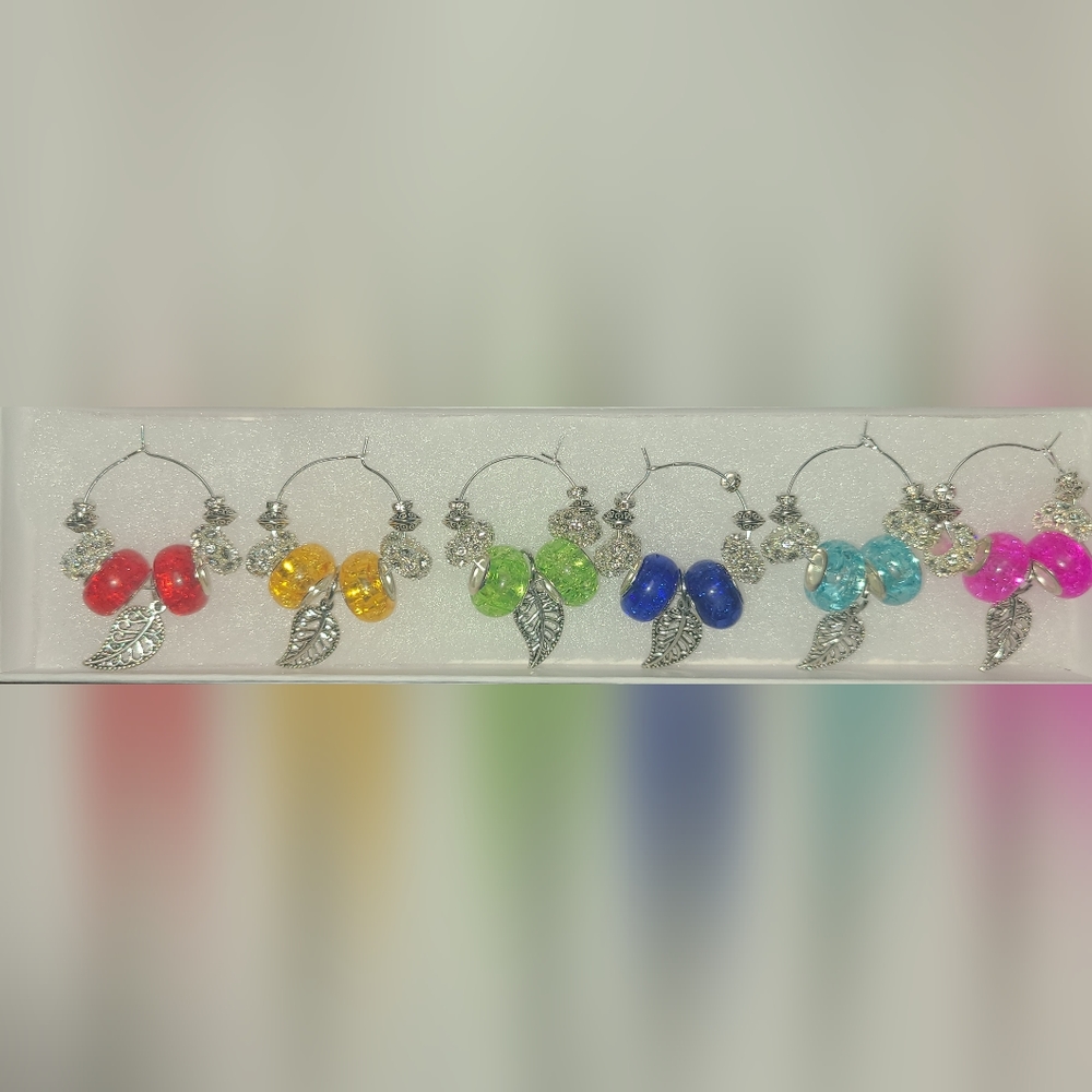 Wine tea cup charms rainbow pride. B